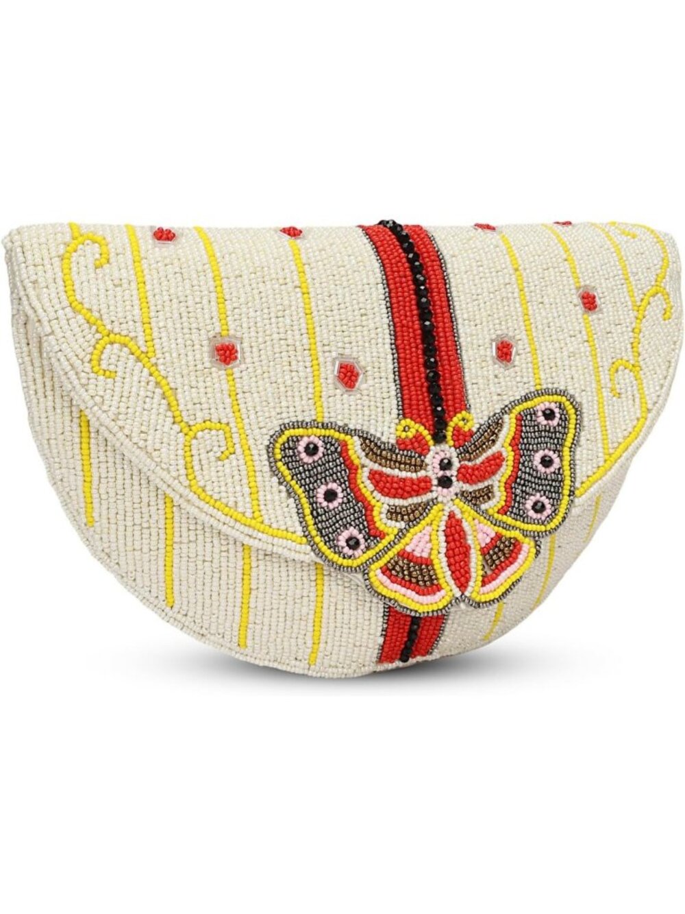 Chic Beaded Evening Clutch Bag, Half Moon Shape, Butterfly Embroidery, Crossbody